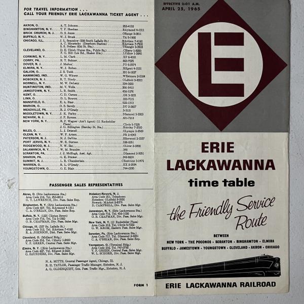 Erie Lackawanna system timetable, April 25, 1965