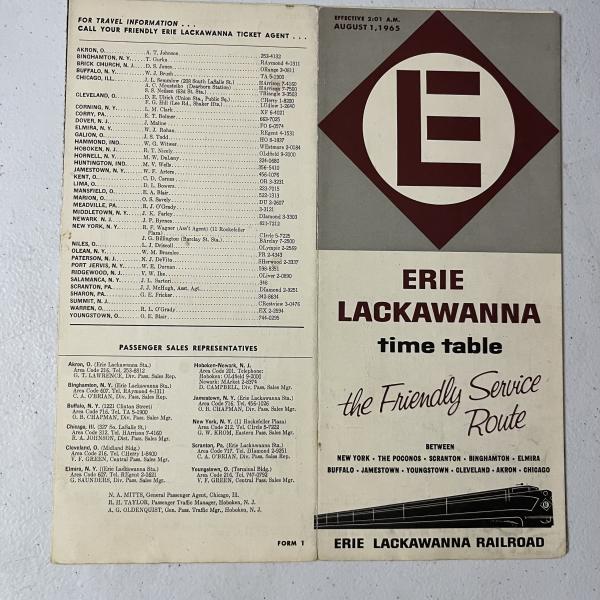 Erie Lackawanna system timetable, August 1, 1965