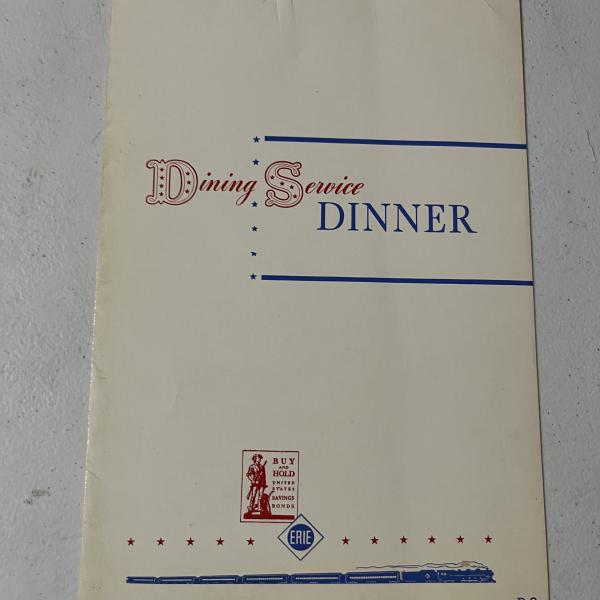 Erie Railroad dinner menu, June 14, 1946 (including handwritten revisions and memo regarding ordering of new menus)