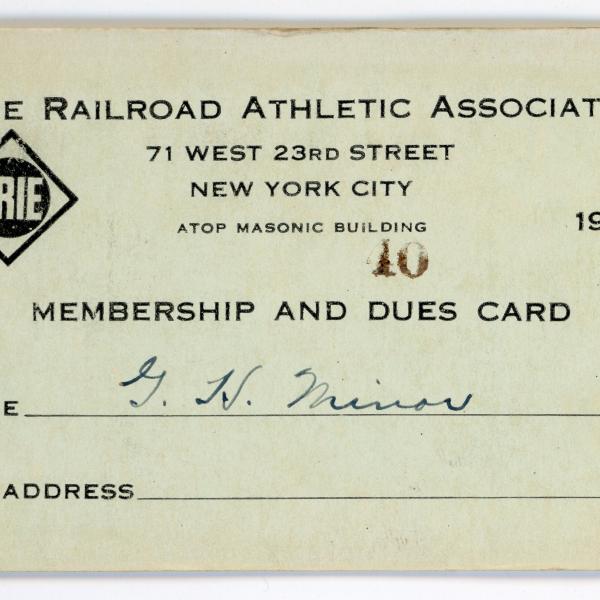 Erie Railroad Athletic Association Membership Card for G. H. Minor, 1926