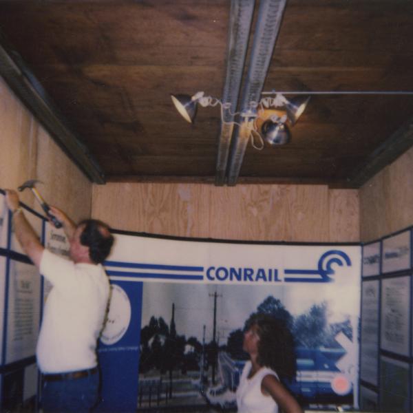 Photograph of interior of Conrail Safety on Rails Theater boxcar 368191, mid-1990s
