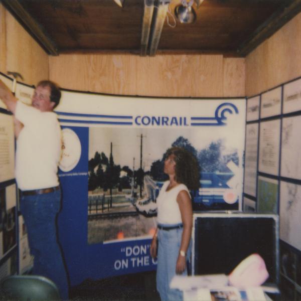 Photograph of interior of Conrail Safety on Rails Theater boxcar 368191, mid-1990s