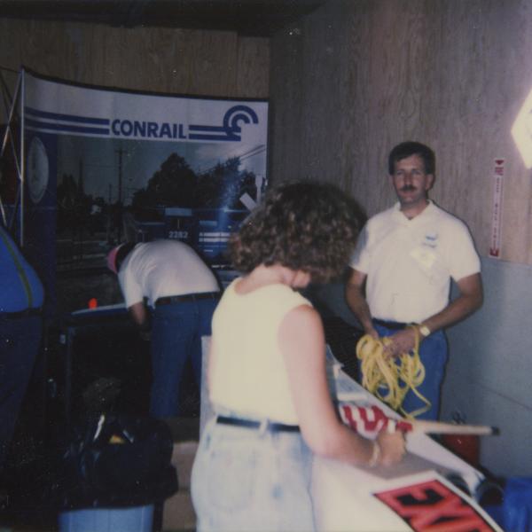 Photograph of interior of Conrail Safety on Rails Theater boxcar 368191, mid-1990s
