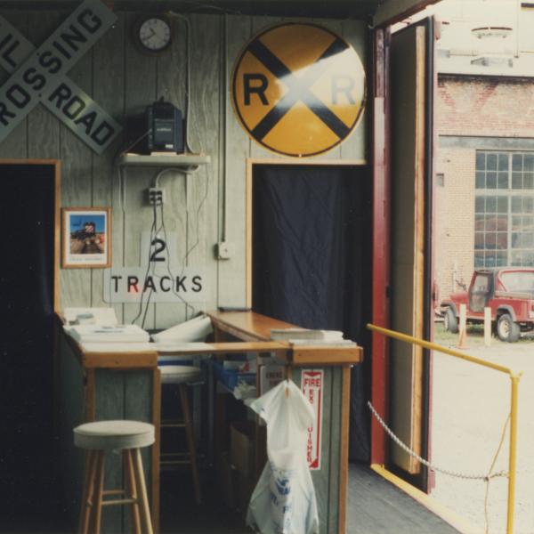 Photograph of exterior of Conrail Safety on Rails Theater boxcar 368191 in Scranton, PA, mid-1990s