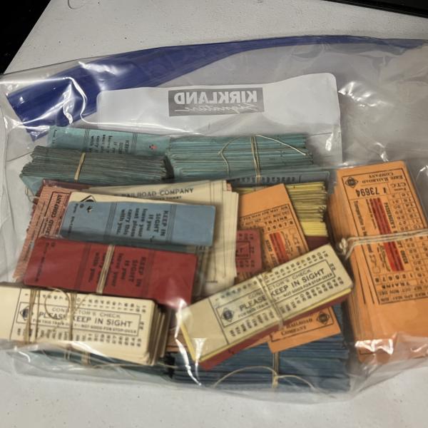 Ziploc bag of Erie Railroad tickets
