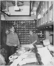 Photograph of Erie RPO employees in Erie RPO 610, with Robert Matthew McDonough at far left