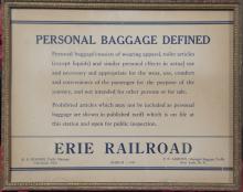 Framed Erie Railroad Personal Baggage Defined sign