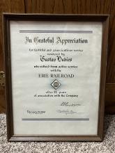 Framed Certificate of Service for Gustav Dubies