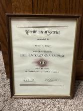 Framed Certificate of Service for Richard A. Dilger