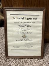 Framed Certificate of Service for Thomas F. Shea