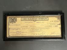 Framed Erie Railroad Retirement Refund Draft Check