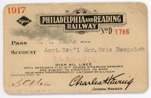 Philadelphia & Reading Railway Pass No. 1786, for H.T. Young, Asst. Gen'l Mgr. Erie Despatch, 1917