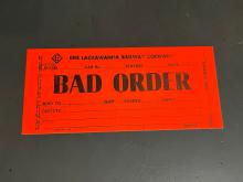 Erie Lackawanna bad order tag (orange), January 1974