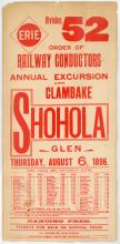 Advertisement for Erie Order of Railway Conductors Annual Excursion and Clambake, Shohola, August 6, 1896