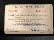 Erie Railroad pass, 1946-1947, Mrs. Thomas Hoppey, daughter Jean, son Thomas