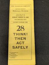 Erie Railroad Deleware Division employee timetable No. 28, August 23, 1942