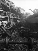 Erie Lackawanna wreck at Rundle's Curve, three miles east of Port Jervis, NY, January 31, 1965