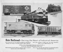 Erie Railroad promotional poster with Alco FA, caboose, boxcar, etc.