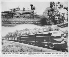 Erie Railroad promotional poster with Alco FA and two steam locomotives