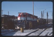 Photograph of Erie Lackawanna bicentennial SD45 3632 at Port Jervis engine facility, January 1976