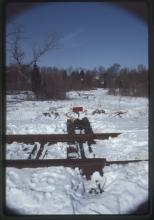 Photograph of Middletown & New Jersey switch to runaround siding, Slate Hill, NY, March 6, 1993