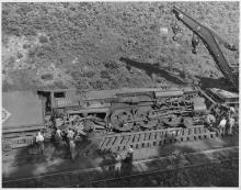 Photograph of wrecked Erie K-5 Pacific 2915
