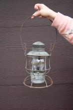 Armspear Manufacturing Co. lantern, marked Erie R.R. with clear cast E.R.R. Co. globe