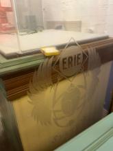 Gold mirrored Erie Railroad panel from Port Jervis, NY station (with Erie scarab logo etched in glass)