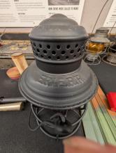 Armspear Manufacturing Co. lantern, painted black, marked Erie R.R. with red cast E.R.R. Co. globe