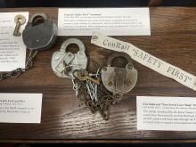Pair of Erie Railroad switch locks and keys, chained together
