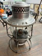 Adlake lantern, marked with Erie diamond on very top, clear Adlake globe with etched Erie diamond