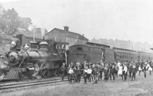 First Erie Railroad train in Honesdale, Pennsylvania with locomotive No. 310