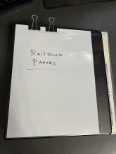 Binder marked Railroad Papers containing various pieces of Erie paperwork
