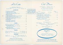 Erie Railroad dining car menu, dinner, September 21, 1960
