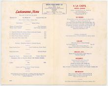 Lackawanna Railroad Phoebe Snow dining car menu, October 22, 1953