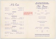 Erie Railroad centennial dining car dinner menu, September 1, 1951
