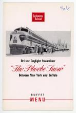 Lackawanna Railroad Phoebe Snow dining car buffet menu, September 29, 1955