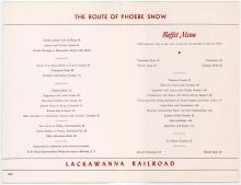 Lackawanna Railroad Phoebe Snow dining car buffet menu, September 29, 1955