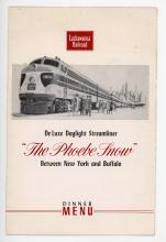 Lackawanna Railroad Phoebe Snow dining car dinner menu, February 4, 1960