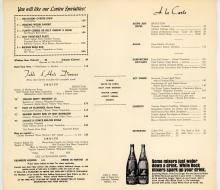 Erie Lackawanna dining car dinner menu, 1960s