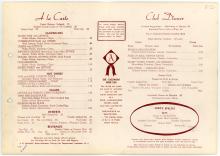 Erie Lackawanna dining car dinner menu, March 3, 1962