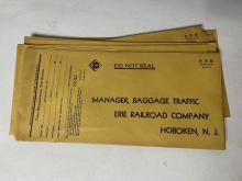 Stack of Erie Railroad manager baggage traffic envelopes, unused, October 1957