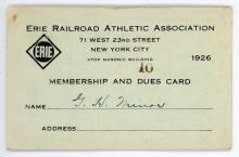 Erie Railroad Athletic Association Membership Card for G. H. Minor, 1926
