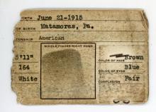 Erie Railroad employee identification card, Theodore Edward Aumick, Fireman, Port Jervis, NY