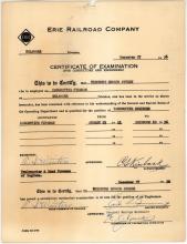 Erie Railroad promotion from fireman to engineer for Theodore Edward Aumick, Port Jervis, NY, December 27, 1956