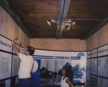 Photograph of interior of Conrail Safety on Rails Theater boxcar 368191, mid-1990s